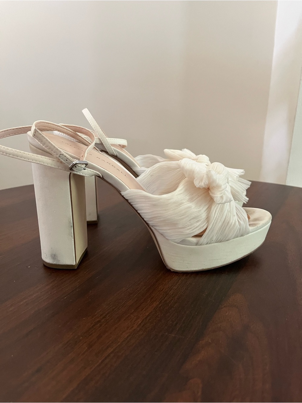 Loeffler Randall Natalia Pleated Bow Platform Sandals White Size 8.5 Wedding - Picture 10 of 12